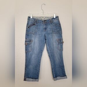 Y2K Faded Glory Straight Leg Cargo Utility Blue Denim Capris